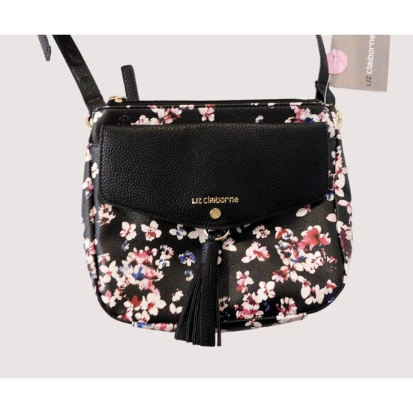 Liz Claiborne Clementine Classical Floral Crossbody Womens Black Pink White Blue - Picture 1 of 14